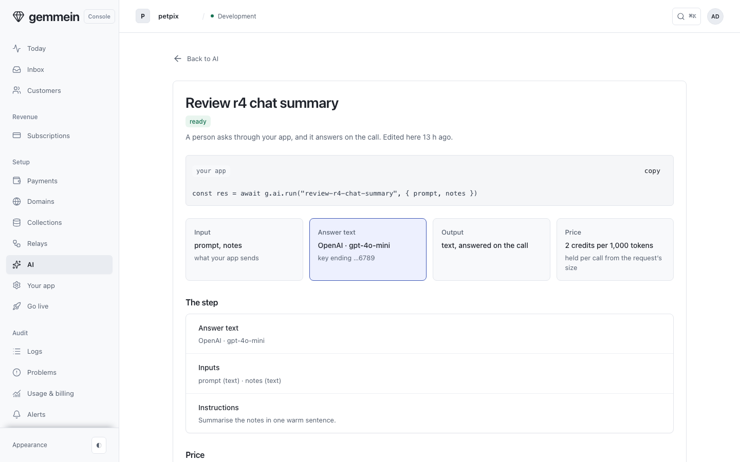 Open a tool for its own page: the line your app writes, how it runs, what it has done and what it depends on.