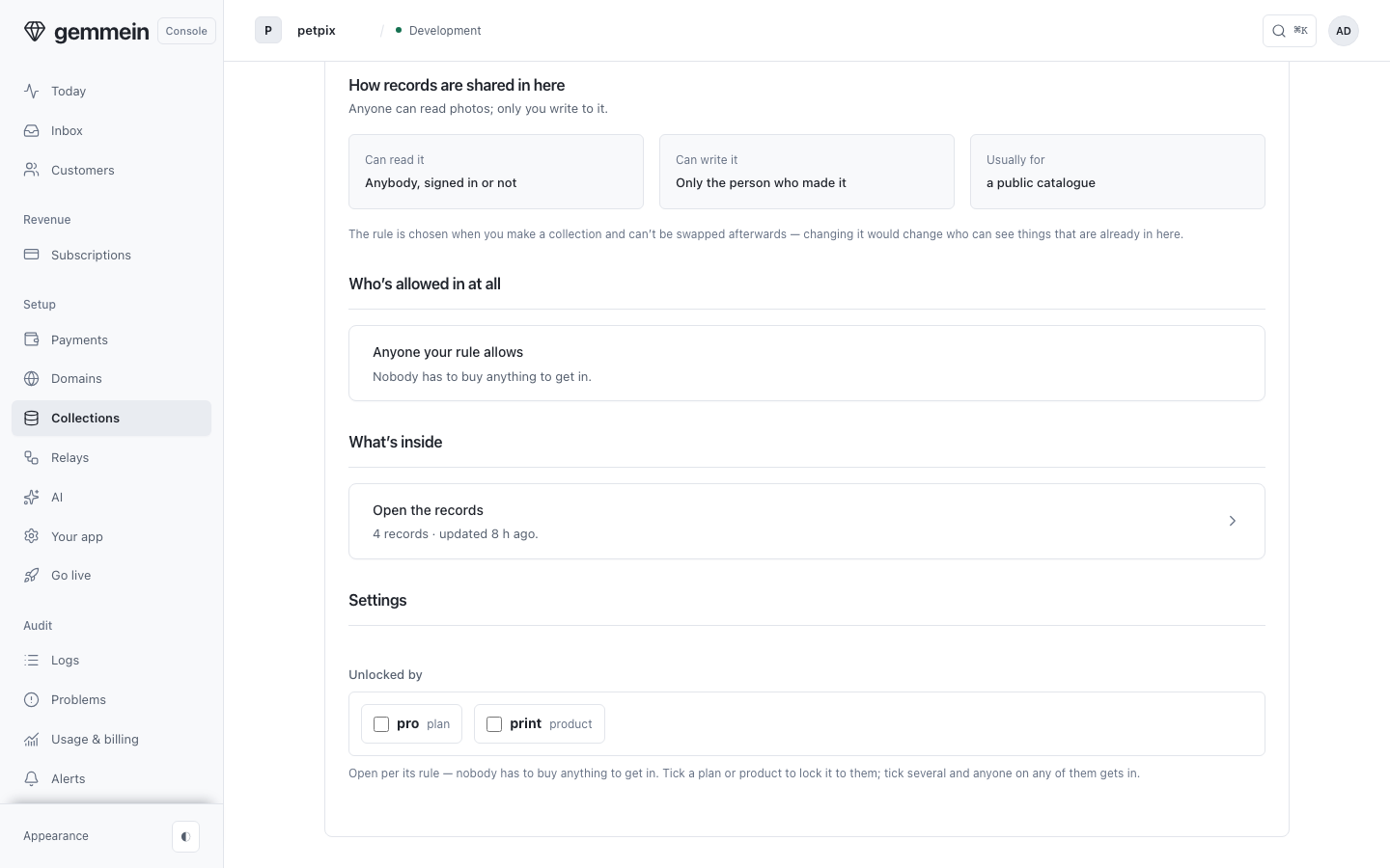 Under Settings, tick the plans or products that unlock it, so only customers on one of them can get in.