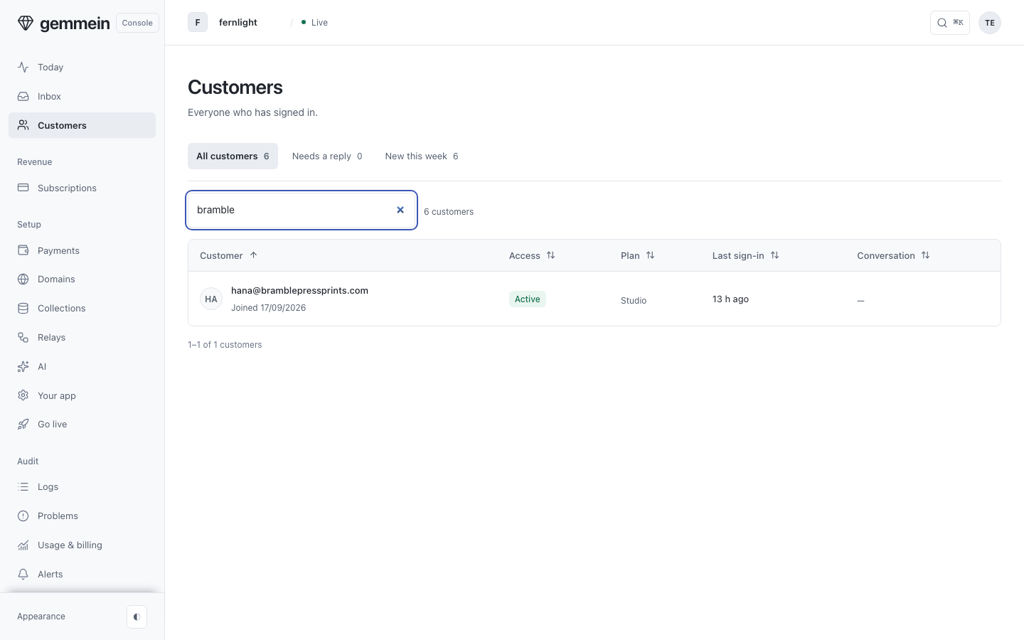 Search by email to find one person.