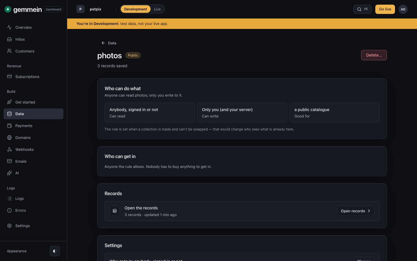 Open a collection to see how its records are shared, who may reach it, and what's inside.